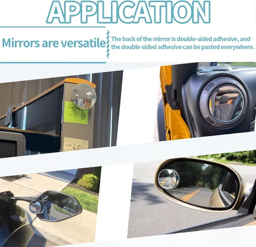Vista 2 de PSLER Espejo de punto ciego convexo redondo de 2 pulgadas, sin marco, 360 de gran angular con parte trasera autoadhesiva para automóvil, SUV