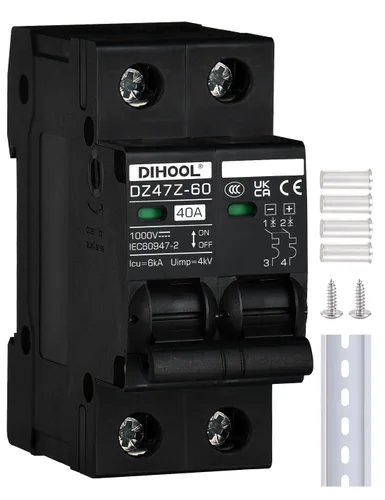 Vista 9 de DIHOOL Disyuntor DC Interruptor de desconexión solar de 100 amperios 2p 1000V para PV, UPS, batería de RV, montaje en carril DIN..
