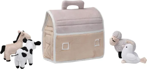 Vista 3 de Lambs & Ivy Granja de bebé de peluche con 4 juguetes de animales de peluche - Taupe/Gris/Blanco