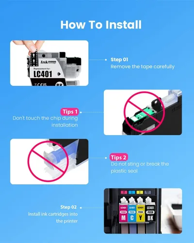 Vista 4 de Cartuchos de tinta compatibles de repuesto para impresoras de inyección de tinta Brother LC401 LC 401 para funcionar con impresoras de inyección