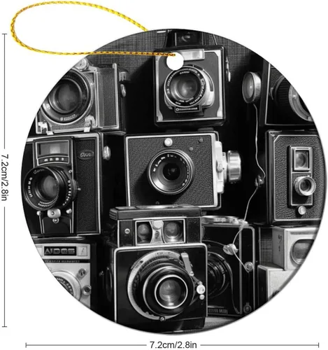 Vista 2 de Retro Cool Camera Collection Christmas Ornament Ceramic Round Decoration Personalized Xmas Tree Ornament Keepsake Holiday Hanging Decorative DIY