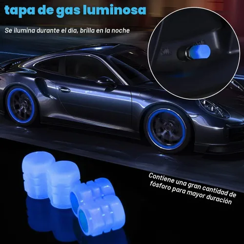 Vista 3 de YALOK 4 tapas de vástago de válvula de neumático que brillan en la Azul