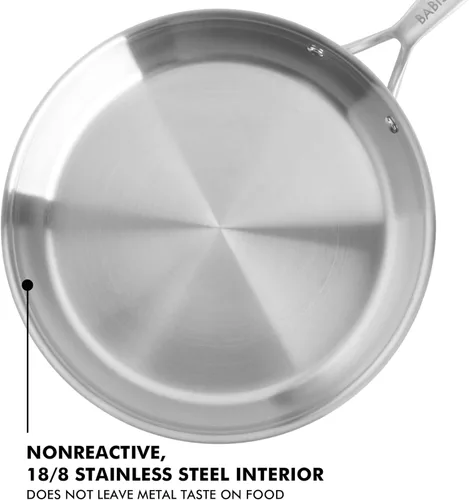 Vista 5 de Babish Sartén de Acero Inoxidable de Tres Capas de 10 Pulgadas – Sartén Profesional para Sellar, Saltear y Cocinar Cotidianamente