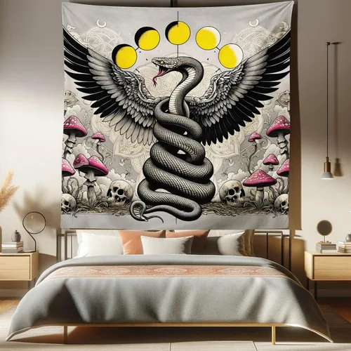 Vista 119 de Ambesonne Tapiz hippie, abrazo de hongos de ensueño y árbol de la vida místico y mandal verde, decoración de tela para colgar en la pared