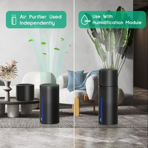 Vista 4 de Afloia Purificador de aire y humidificador 2 en 1, filtración silenciosa de 3 etapas para alergias de mascotas y humo, apagado automático, luz LED