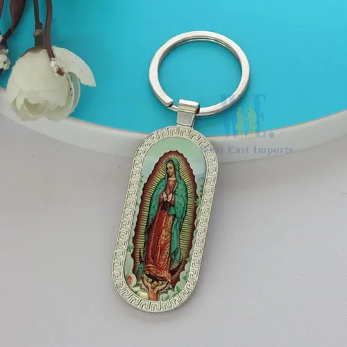 Vista 6 de 12 llaveros de metal para bautismo de Nuestra Señora de Guadalupe, regalo de fiesta de Nuestra Virgen de Guadalupe Llaveros, regalo de memoria