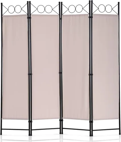 Vista 10 de Divisores de habitación y pantallas plegables de privacidad, 4 paneles de 68 pulgadas de alto, marco de acero portátil y tela para separar la Beige
