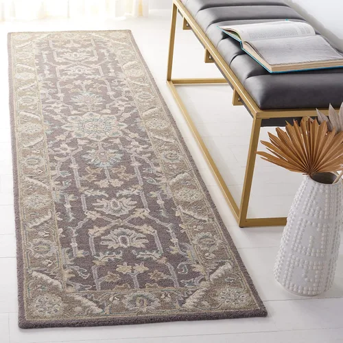 Vista 7 de SAFAVIEH Blossom Collection - Alfombra decorativa, 2 x 3 pies, gris oscuro y marrón claro, lana hecha a mano, ideal para zonas de alto tráfico