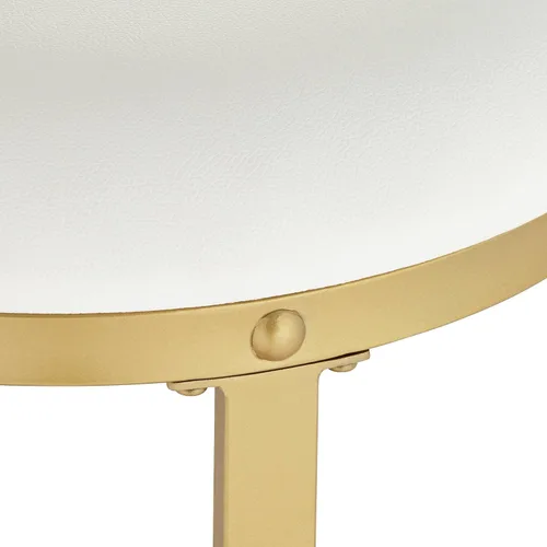 Vista 9 de 55 Downing Street Palmer Taburete de bar de metal dorado de 26 pulgadas de alto, cojín tapizado de tela blanca moderna con reposapiés para cocina