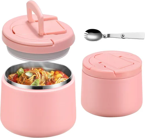 Vista 16 de Tarro aislado al vacío de 14 onzas con tapa de hebilla, termo de sopa para niños de comida caliente, boca ancha, a prueba de fugas, de acero