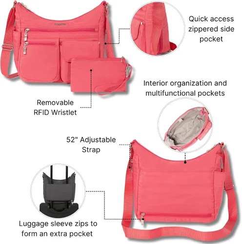 Vista 72 de Baggallini womens Everywhere Bagg Crossbody Women 11x9 Lightweight Nylon Hobo Water-resistant Travel Bag W/Rfid