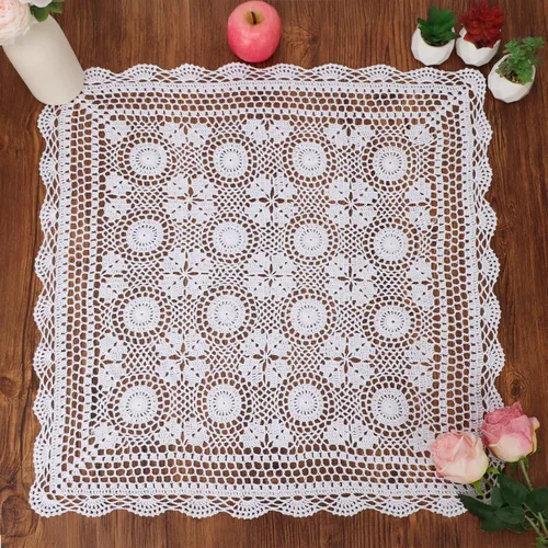 Vista 10 de kilofly Manteles individuales hechos a mano con encaje de algodón y ganchillo, para sofá, cuadrados, beige, 27 pulgadas