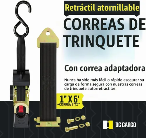 Vista 2 de DC Cargo Mall Correas de trinquete retráctiles - Opciones de montaje E-Track y atornilladas (paquete de 2) 1 pulgada x 6 pies - 4,000 libras
