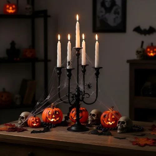 Vista 3 de Centros de mesa de candelabros para mesas, 2 portavelas alto de metal para velas cónicas, 5 brazos para decoración de centros de mesa de boda Negro