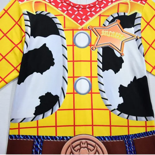 Vista 4 de Ubeufun Disfraz de Woody con sombrero y bandana para niños, disfraz de Halloween, disfraz de vaquero para niños, disfraz de fiesta