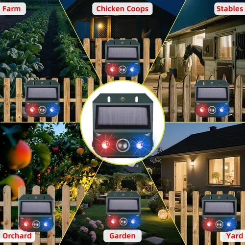 Vista 7 de Paquete de 4 repelentes solares ultrasónicos nocturnos de animales, disuasorio ultrasónico para pájaros y gatos al aire libre para patio, granja