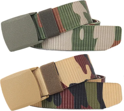 Vista 21 de Cinturón para hombre, cinturón táctico militar de nailon con hebilla sin metal, paquete de 2