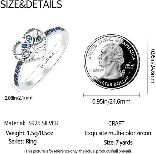 Vista 5 de TINSLO Anillo de plata de ley 925 con circonita de colores, anillos ajustables para mujeres, anillos sorpresa de aniversario para mujeres, anillos