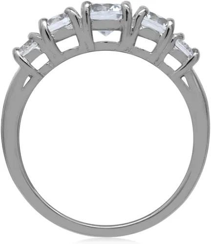 Vista 12 de Silvershake Anillo de plata de ley 925 chapada en oro blanco o amarillo con piedra natal de 5 piedras para mujer Azul zafiro creado