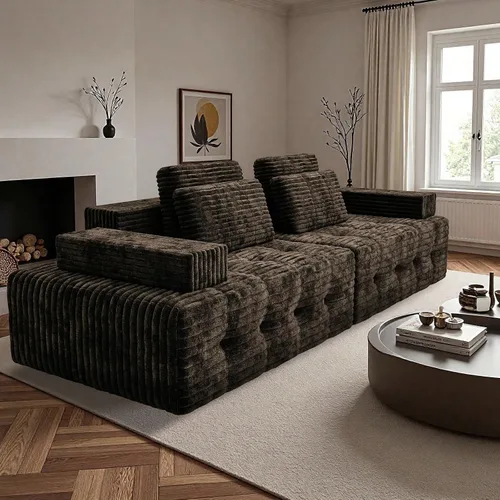 Vista 13 de Sofá modular de pana de 106 pulgadas, sofá en forma de L deshuesado con asiento profundo, sofá de espuma de nube con diván de gran tamaño, sofá Negro