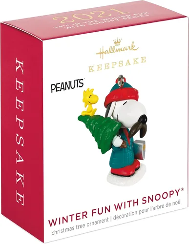 Vista 3 de Hallmark Keepsake Adorno de Navidad en miniatura de 1.26 pulgadas 2021, diversión de invierno de cacahuetes con Snoopy, mini