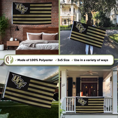 Vista 3 de Desert Cactus Bandera de la Universidad de Florida Central para interiores y exteriores, 100% poliéster, bandera universitaria, 3 x 5 pies Golden