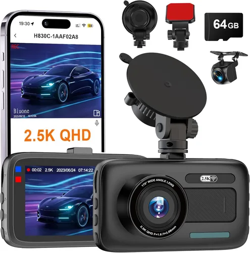 Vista 11 de Cámara frontal para automóvil con WiFi integrado y control de aplicación, cámara de tablero 4K con tarjeta gratuita de 32 GB, cámara de tablero