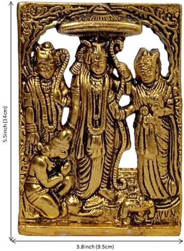 Vista 5 de Purpledip Placa de metal colgante de pared Ram Familia Darbar: Rama, Sita, Laxman, Hanuman Statues (12608)