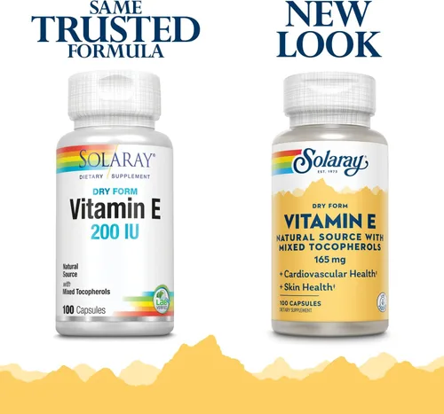 Vista 2 de SOLARAY Vitamina E, seca 200 UI con tocoferoles mixtos Función cardíaca saludable y apoyo para la salud de la piel 100