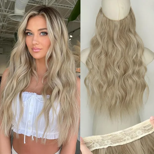 Vista 62 de KooKaStyle - Extensiones de cabello con hilo invisible, diadema transparente, ajustables, 4 clips fijadores, cabello largo y ondulado de 12