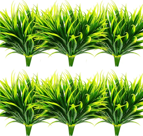 Vista 31 de 8 piezas de plantas falsas para exteriores, resistentes a los rayos UV, plantas de césped alto artificiales, flores tropicales, arbustos, decoración