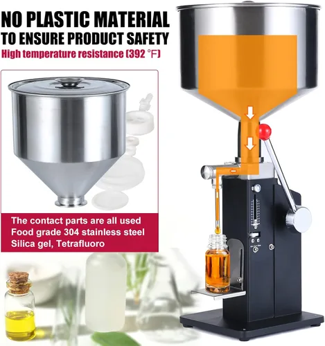 Vista 4 de Máquina manual de llenado de líquido y pasta KIMTEM, llenador de botellas ajustable 5-50ml A03