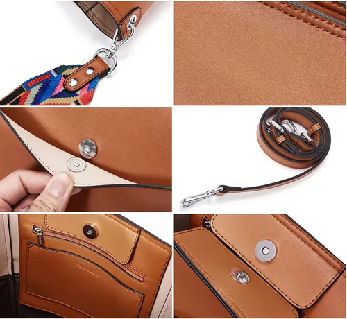 Vista 6 de BROMEN - Bolsa de mano de cuero para mujer bolso de hombro bolso bandolera
