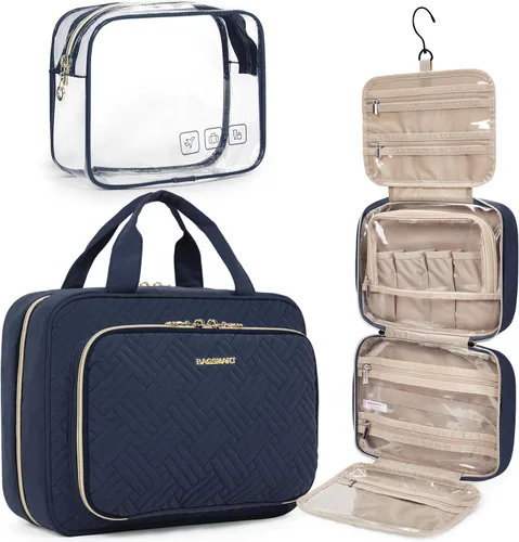 Vista 14 de BAGSMART Neceser de viaje colgante con organizador de maquillaje aprobado por la TSA, bolsa cosmética transparente para artículos de aseo personal