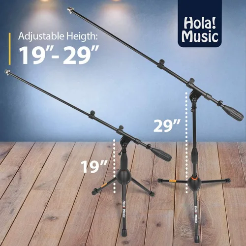 Vista 2 de Soporte de micrófono Hola! Music con altura ajustable para uso en hogar, estudio, oficina o escenario – Bajo perfil (bombo)