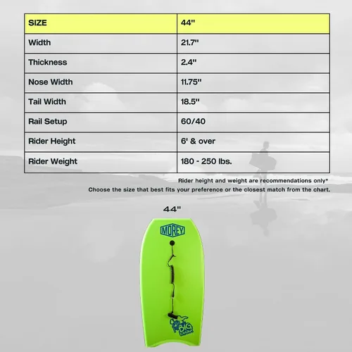 Vista 4 de Morey Big Kahuna Bodyboard de 44 pulgadas Bodyboard para jinetes altos Tablero de cuerpo de alto rendimiento Diseño duradero de núcleo PHUZION