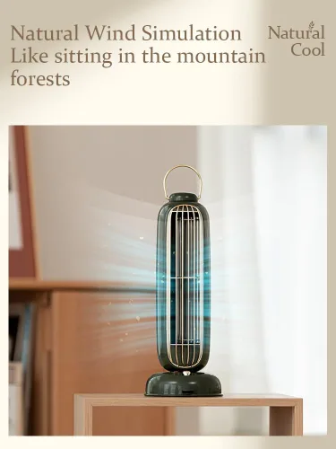 Vista 2 de Ventilador de torre pequeño silencioso para aromaterapia, ventilador portátil de 12 pulgadas, escritorio de oficina, oscilación de 90°, mesa