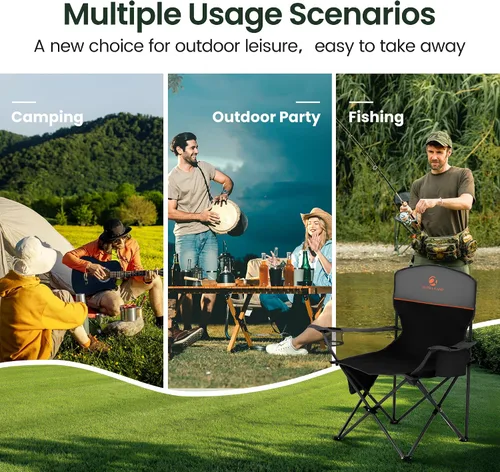 Vista 9 de HIGH POINT SPORTS Paquete de 2 Sillas de Camping Portátiles para Adultos, Silla de Campamento Plegable para Exteriores Sillas de Jardín Ligeras