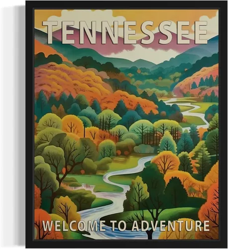 Vista 16 de Póster artístico de paisaje del estado de Alabama, decoración artística de paisaje retro de estados, pintura de montaña y paisaje de aventura