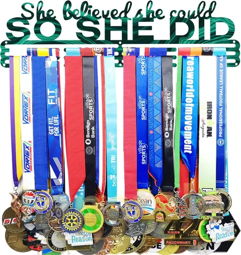 Vista 20 de Ella Creyó Que Podía ASI LO HIZO Soporte de Medallas de Carreras Colgador de Pared, Exhibición de Medallas de Maratón y Corredor, Exhibición