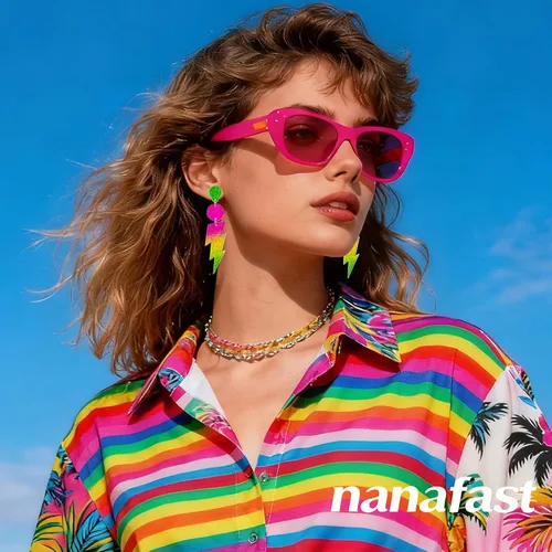 Vista 4 de Nanafast Aretes colgantes de neón de los años 80 para mujer, accesorios de los años 80 para mujer, joyería de neón degradado colorido