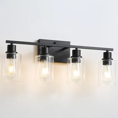 Vista 14 de Paquete de 2 lámparas de pared para sala de estar, luces de tocador de oro cepillado con pantalla de cristal, apliques de pared modernos de granja
