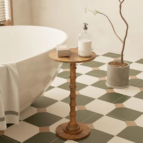 Vista 4 de Leomonio Mesa auxiliar redonda, mesa moderna para bebidas para espacios pequeños, mesa auxiliar pequeña con patas de madera maciza para sala