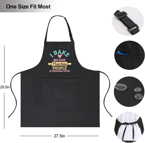 Vista 2 de Delantales para hornear para mujeres con bolsillos, delantal "I Bake Because People Is Frowned", bonitos regalos para hornear para amigos panaderos