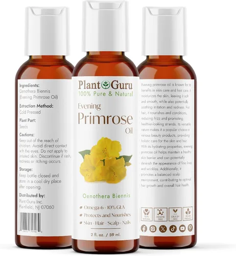 Vista 2 de Aceite de onagra, 2 onzas líquidas, prensado en frío, 100 % puro, natural portador – Hidratante para el crecimiento de la piel, la cara, el cuerpo