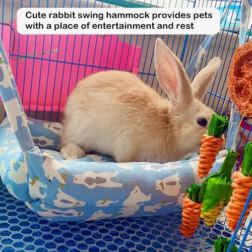 Vista 5 de Hamaca de conejo, columpio para animales pequeños, hamaca colgante con 2 almohadillas, hamaca para mascotas, columpio para conejos, cobayas