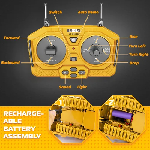 Vista 6 de Samtop Juguetes Rc Bulldozer - Vehículos de construcción de control remoto, camiones Bulldozer para niños y niños de 7 años, 8-12 - Cargador