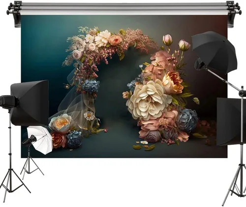 Vista 6 de Kate Telón de fondo de fotos con arco de flores, decoración romántica de hilo para boda, recepción, fiesta de cumpleaños, tela impresa sin costuras