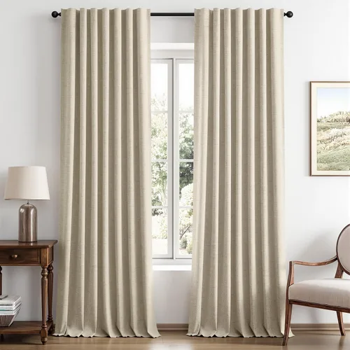 Vista 58 de MIULEE Cortinas de lino 100% opacas para dormitorio, marfil sólido, decoración de lujo, aislamiento térmico, cortinas oscurecedoras para sala