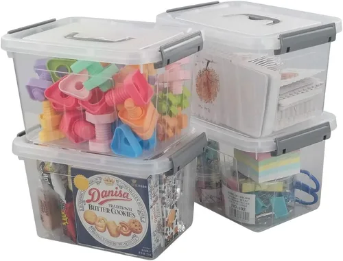 Vista 8 de Jekiyo Caja de plástico de 2.5 cuartos de galón, contenedor transparente con mango negro, 4 paquetes